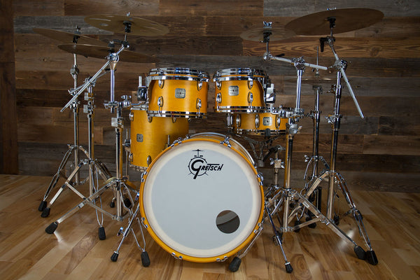GRETSCH USA CUSTOM 98 99 SQUARE BADGE 5 PIECE DRUM KIT SATIN SUN AM Drumazon