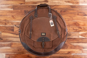 TACKLE 22" LEATHER AND CANVAS CYMBAL BAG, BACK PACK, BROWN