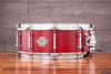 EVETTS 14 X 5.5 SPOTTED GUM SNARE DRUM, CHERRY RED STAIN OVER SILKY OAK SMOOTH SATIN VENEER