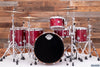 EVETTS SPOTTED GUM 5 PIECE DRUM KIT & SNOM, CHERRY RED STAIN OVER EXOTIC SILKY OAK