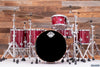 EVETTS SPOTTED GUM 5 PIECE DRUM KIT & SNOM, CHERRY RED STAIN OVER EXOTIC SILKY OAK