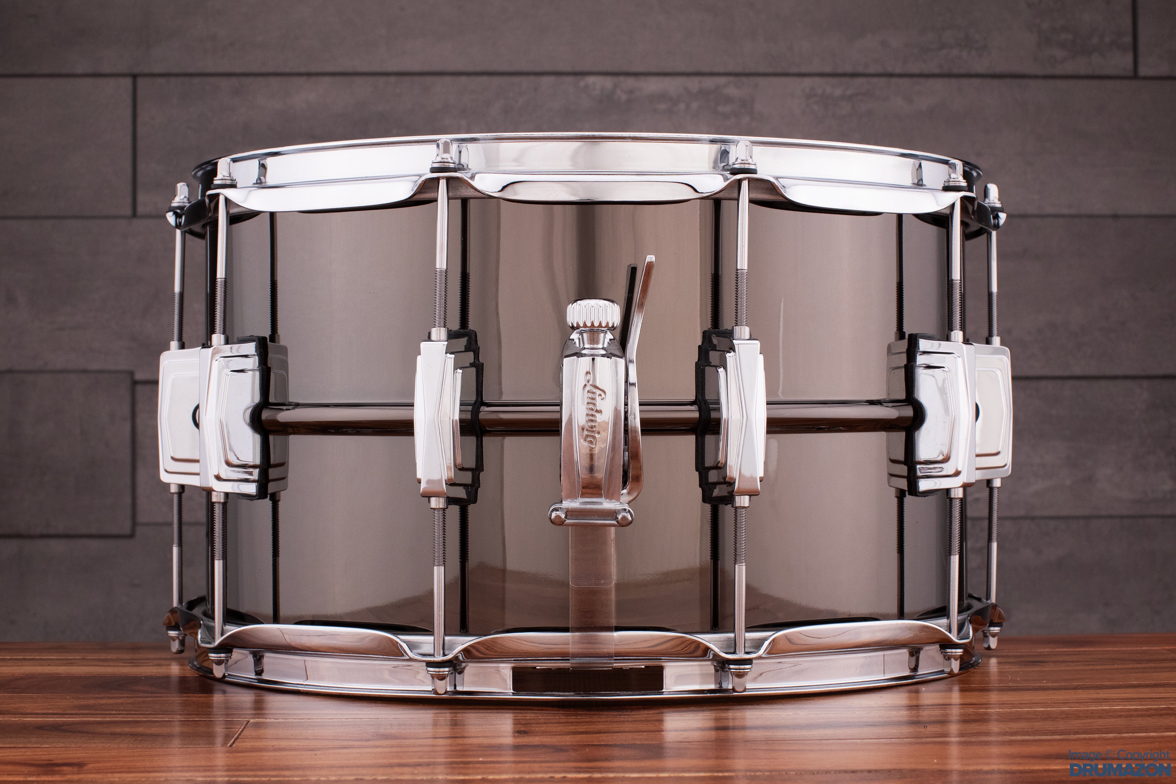LUDWIG 14 X 8 LB408 BLACK BEAUTY SNARE DRUM, BRASS SHELL, BLACK 