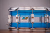 LUDWIG 14 X 6.5 VISTALITE SNARE DRUM, 50TH ANNIVERSARY PATTERN A BLUE CLEAR BLUE