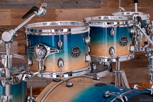 MAPEX SATURN CLASSIC 7 PIECE 3 UP / 2 DOWN DRUM KIT WITH GONG DRUM, AQUA FADE
