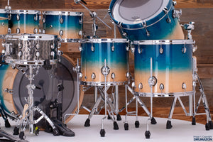 MAPEX SATURN CLASSIC 7 PIECE 3 UP / 2 DOWN DRUM KIT WITH GONG DRUM, AQUA FADE