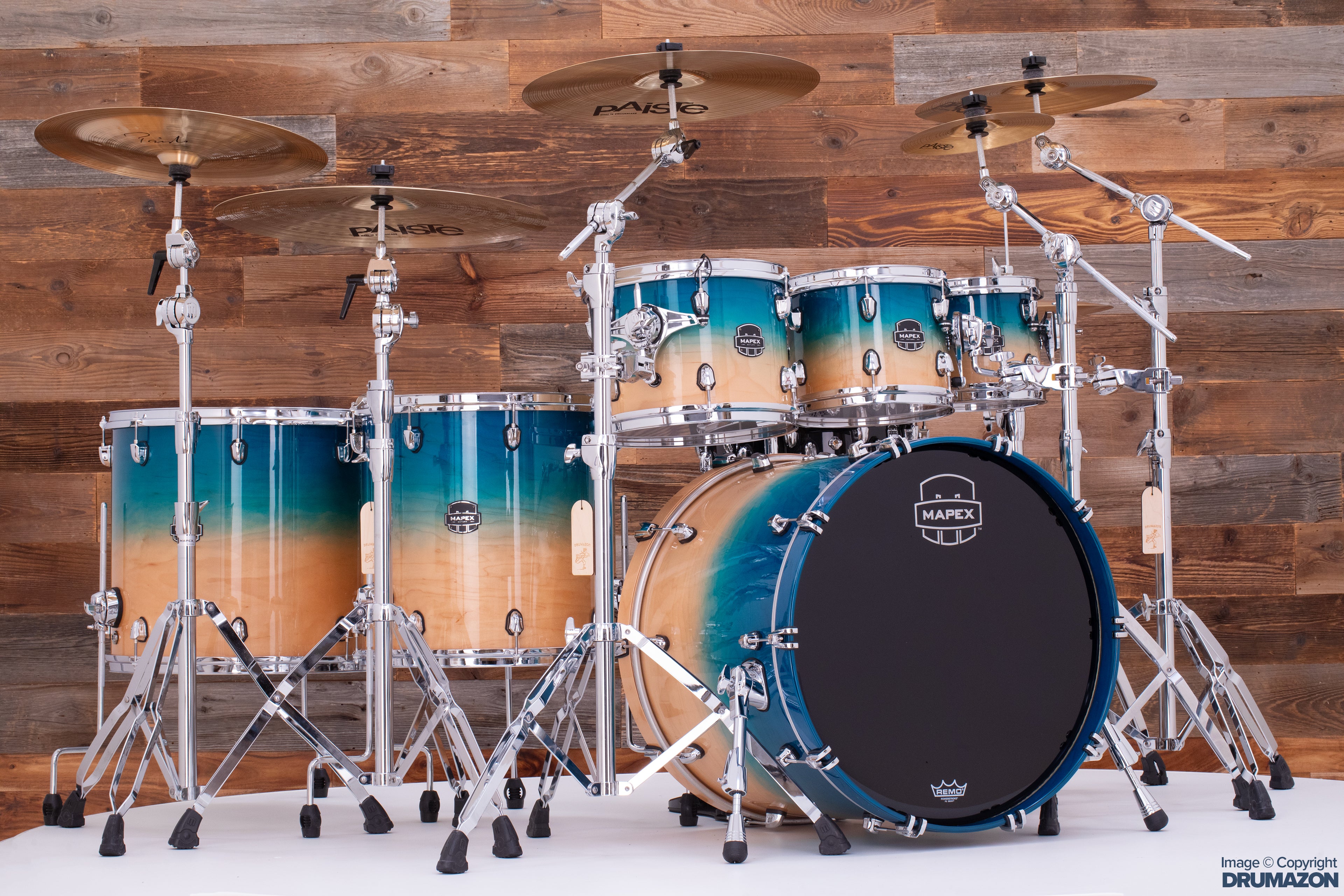 MAPEX SATURN CLASSIC 6 PIECE CUSTOM SPEC DRUM KIT 3 UP 2 DOWN AQUA Drumazon