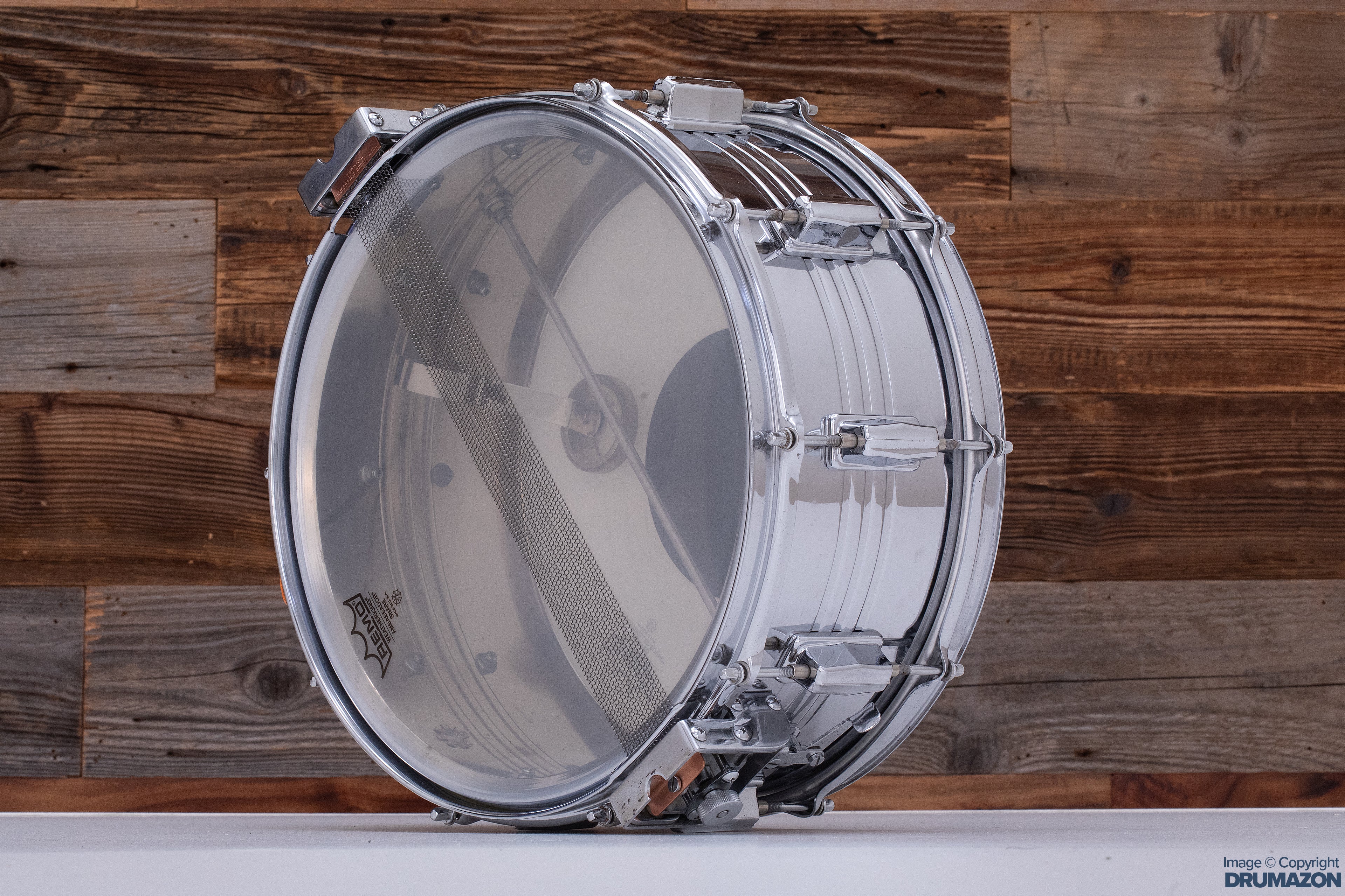 PEARL 14 X 6.5 JUPITER 4914 CHROME ON BRASS SHELL SNARE DRUM, 1979 