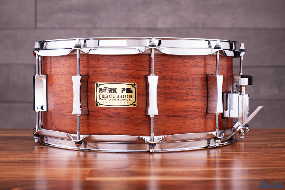 PORK PIE 14 X 6.5 MAPLE SNARE DRUM, BUBINGA VENEER – Drumazon