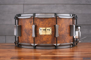 PORK PIE 14 X 7 MAPLE / ASH SNARE DRUM, RUSTY WALLACE FINISH, GREY FITTINGS