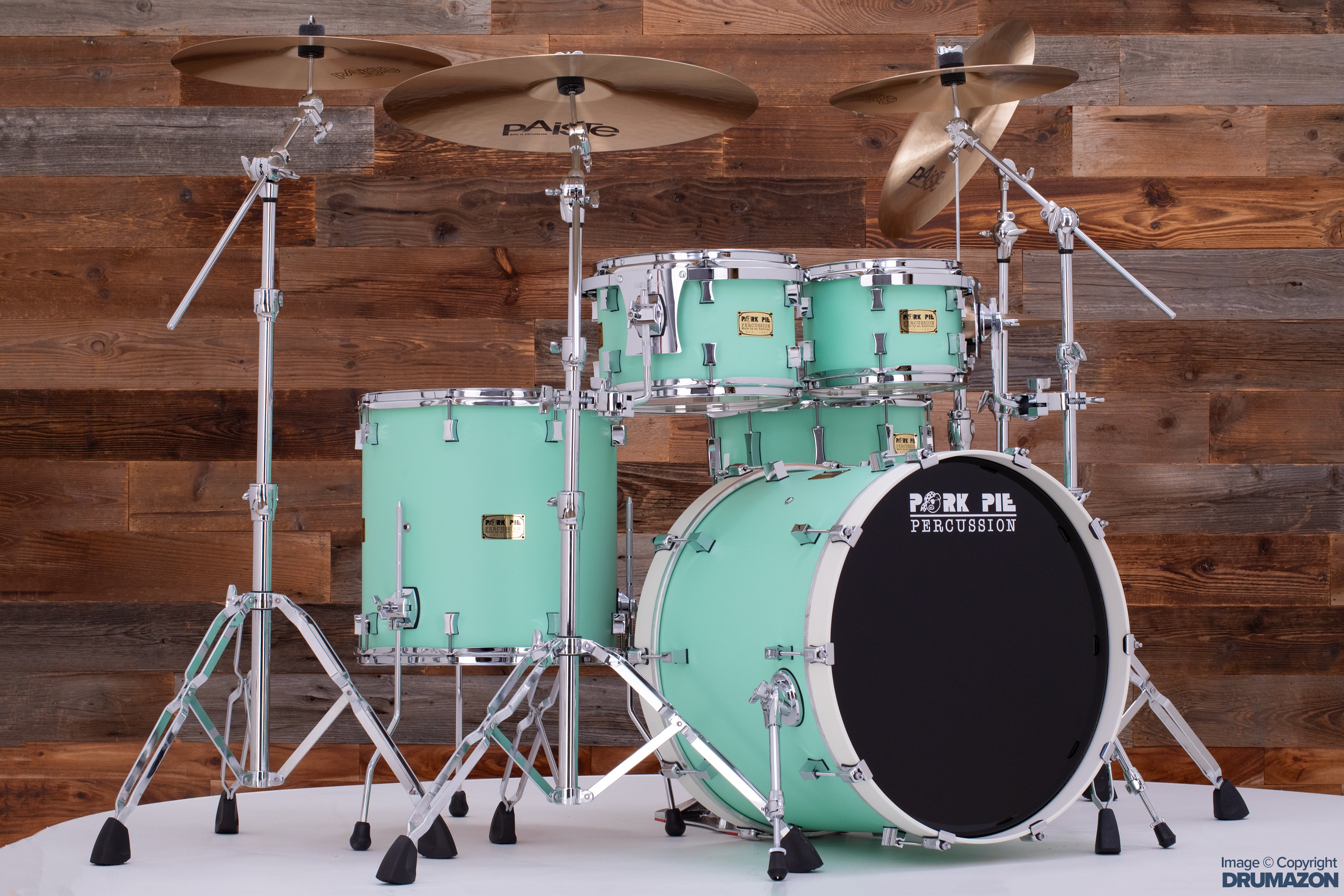 PORK PIE USA CUSTOM 5 PIECE DRUM KIT SATIN SEAFOAM GREEN Drumazon
