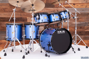 PORK PIE USA CUSTOM 6 PIECE DRUM KIT, PORCARO BLUE / BLACK FITTINGS