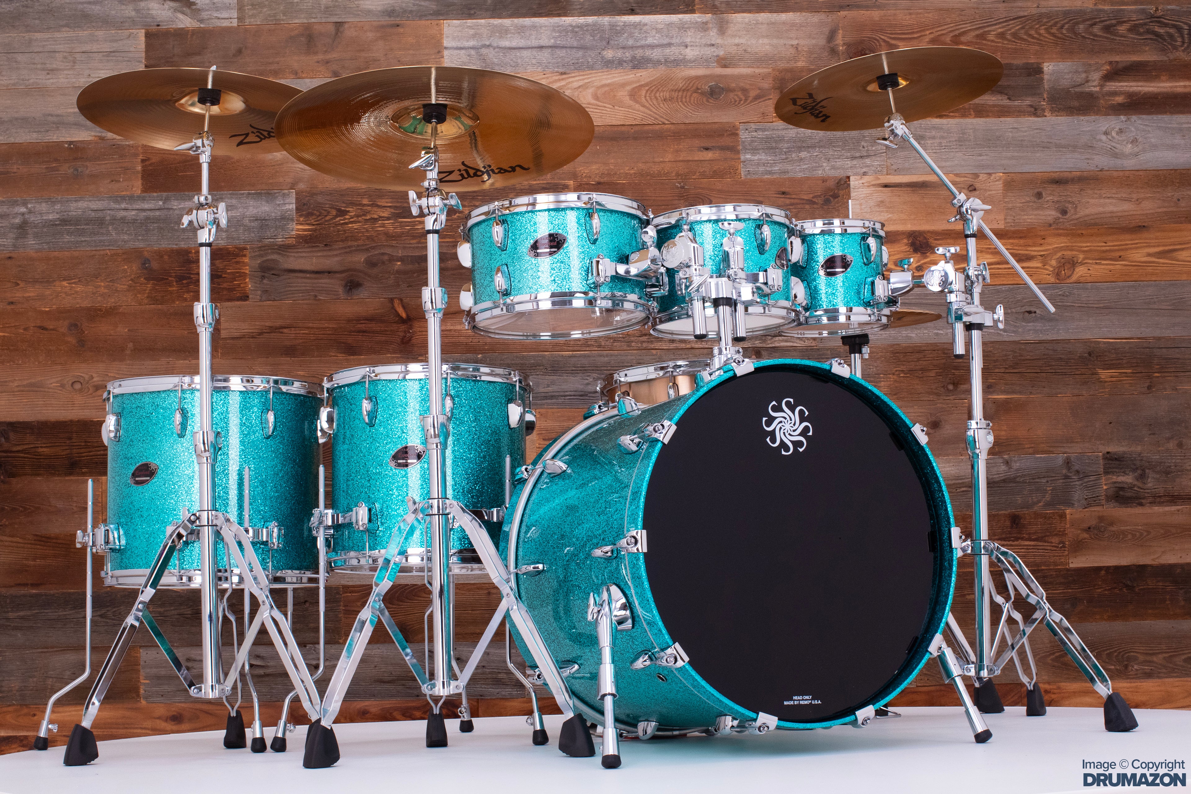 SAKAE OSAKA HERITAGE EVOLVED 6 PIECE MAPLE DRUM KIT TURQUOISE CHAMPAG Drumazon