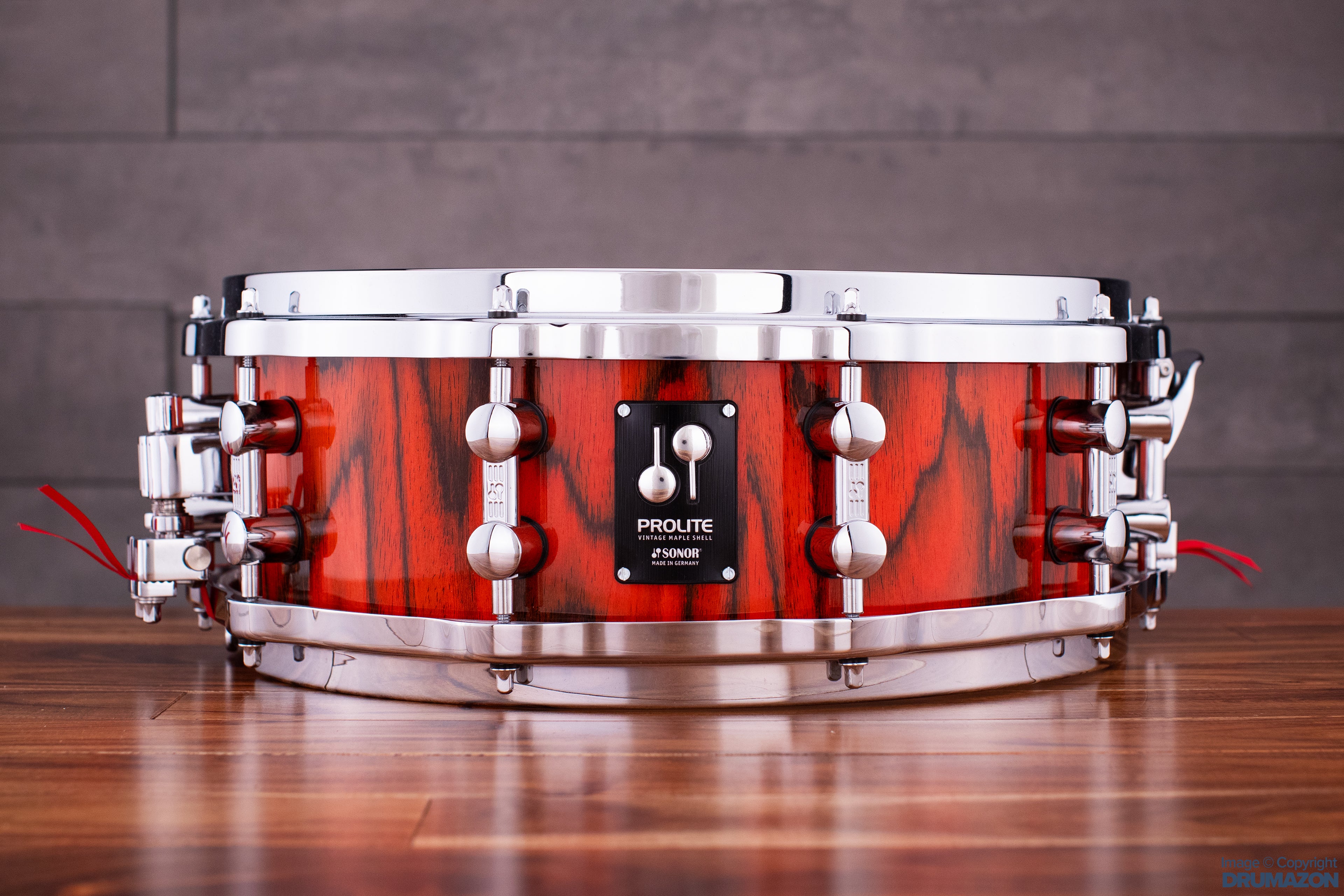 SONOR PROLITE 14 X 5 VINTAGE MAPLE SNARE DRUM, FIERY RED (PRE 
