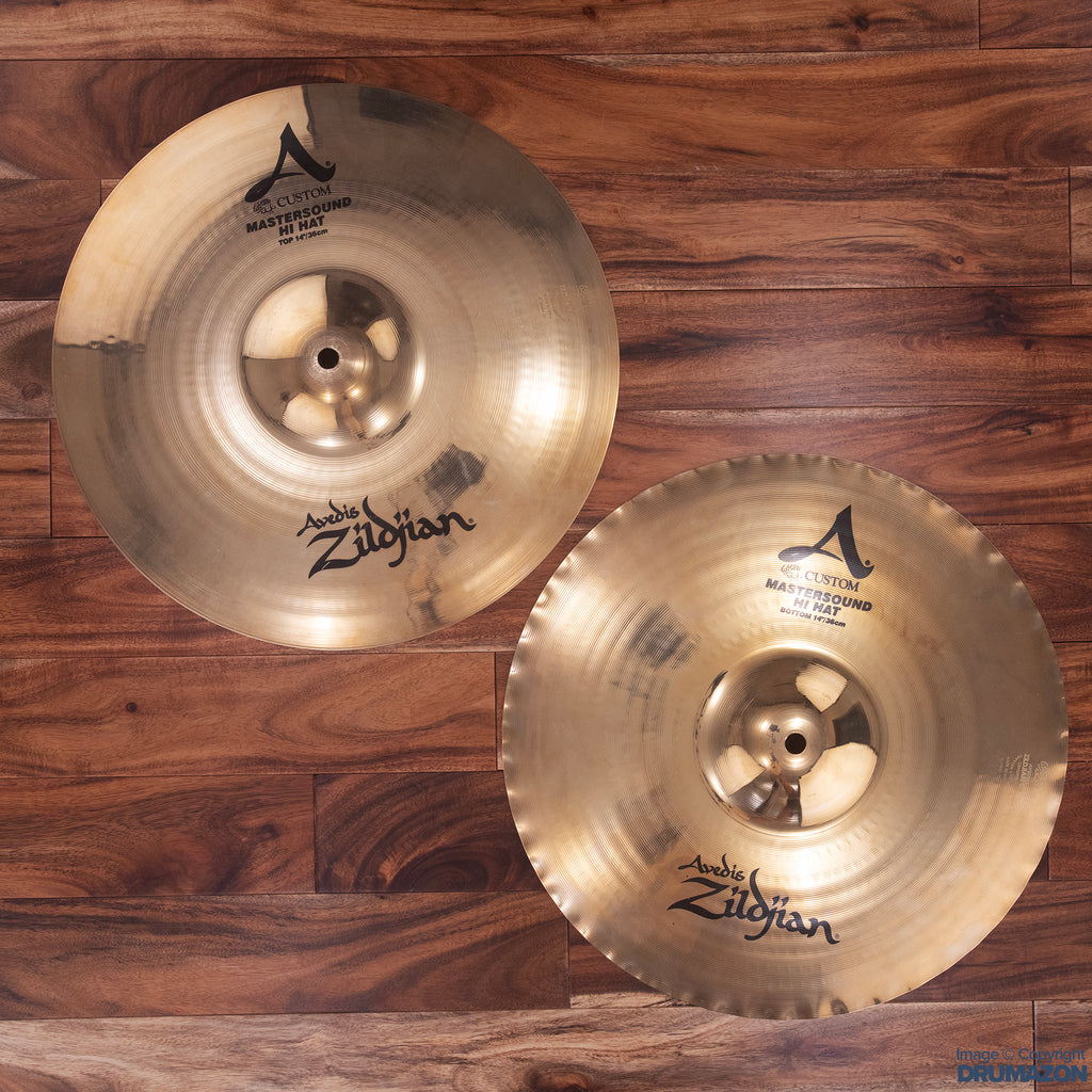 ZILDJIAN 14 A CUSTOM MASTERSOUND HI HAT CYMBALS PRE LOVED Drumazon