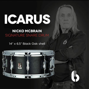 BRITISH DRUM COMPANY 14 X 6.5 BLACK OAK ICARUS, NICKO McBRAIN SIGNATURE SNARE DRUM - WINTER NAMM 2020 PREVIEW