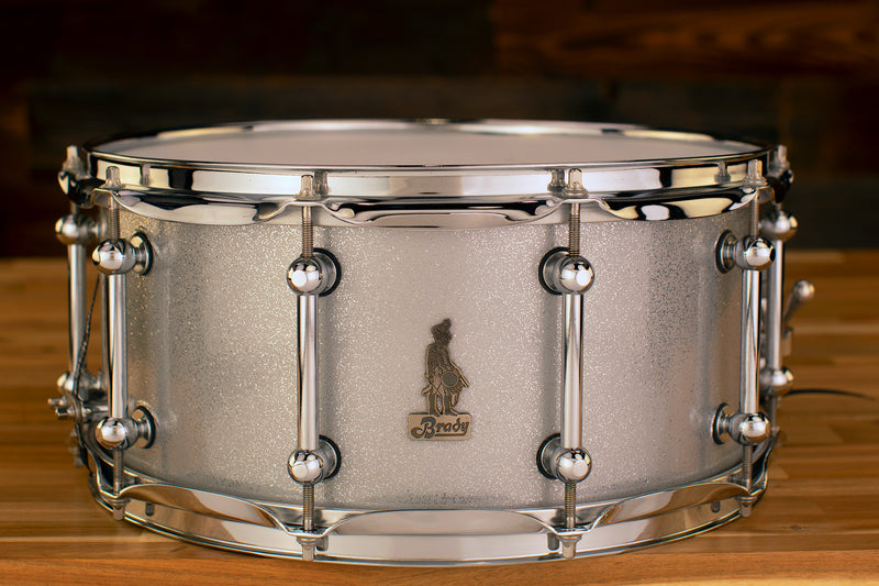 BRADY 14 X 6.5 JARRAH PLY SNARE DRUM SILVER SPARKLE PRE LOVED