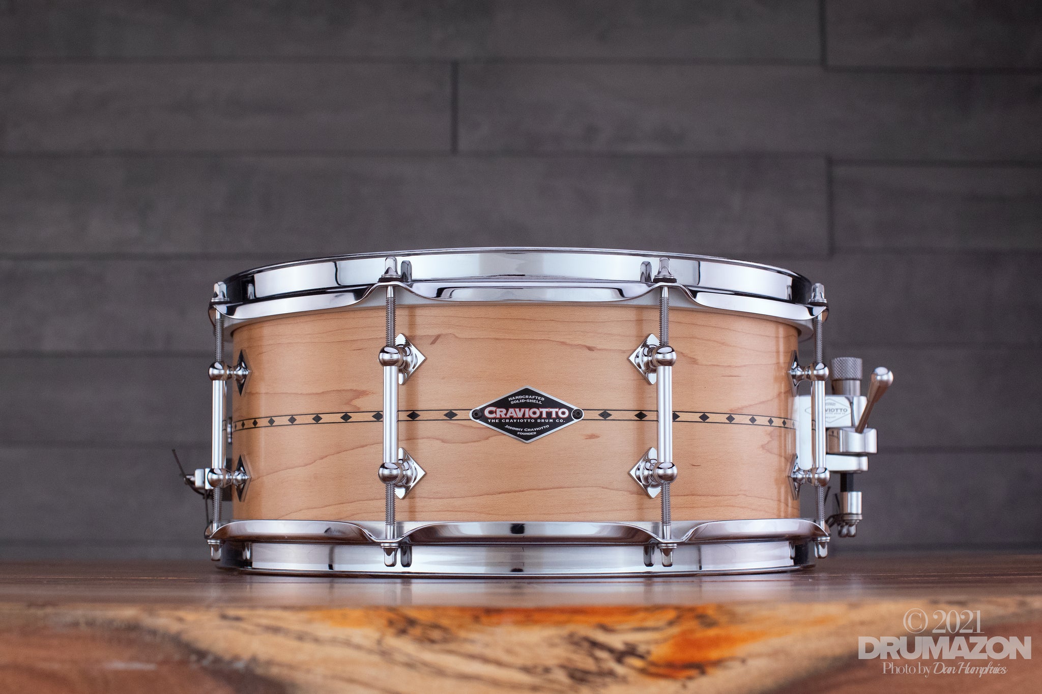 CRAVIOTTO 13 X 5.5 CUSTOM SHOP MAPLE SNARE DRUM WITH MAPLE INLAY 