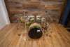 DS REBEL CUSTOM SHOP BIRCH / MAHOGANY 5 PIECE DRUM KIT, EXOTIC MAPA BURL GREEN TO NATURAL FADE LACQUER (THE RHYTHM REVIEW KIT)