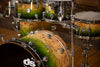 DS REBEL CUSTOM SHOP BIRCH / MAHOGANY 5 PIECE DRUM KIT, EXOTIC MAPA BURL GREEN TO NATURAL FADE LACQUER (THE RHYTHM REVIEW KIT)