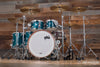 DS REBEL CUSTOM SHOP 5 PIECE DRUM KIT, MAPLE / WALNUT HYBRID SHELL, AQUA OVER EXOTIC BUBBLE MAPLE