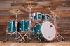 DS REBEL CUSTOM SHOP 5 PIECE DRUM KIT, MAPLE / WALNUT HYBRID SHELL, AQUA OVER EXOTIC BUBBLE MAPLE