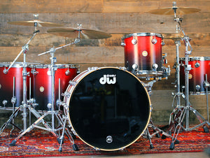 DW COLLECTORS SERIES II MAPLE 6 PIECE DRUM KIT, RED TO BLACK SATIN FADE (PRE-LOVED)