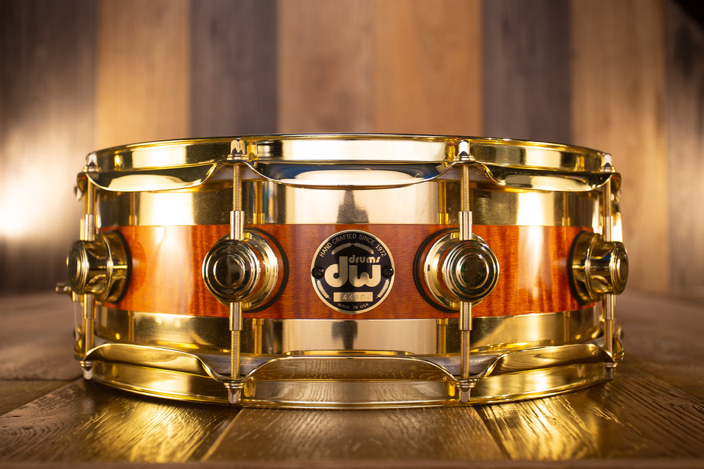 DW 14 X 5 COLLECTORS SPECIALITY EDGE BRASS MAPLE SNARE DRUM, AMBER OVE –  Drumazon