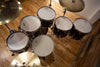 DW COLLECTORS SERIES MAPLE / MAHOGANY HYBRID 6 PIECE DRUM KIT, BLACK ICE FINISH PLY (PRE-LOVED)