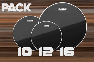 EVANS BLACK CHROME ROCK TOM HEAD PACK, 10, 12 & 16 DRUM HEADS