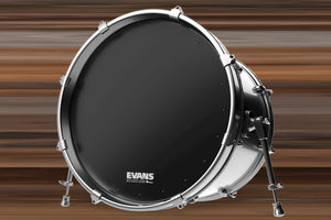 EVANS EQ1 BLACK BASS DRUM RESONANT HEAD WITH DRY VENTS (SIZES 20" TO 22")