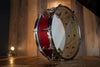 EVETTS 14 X 5 SPOTTED GUM SNARE DRUM, CHERRY BURST SMOOTH SATIN