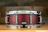 EVETTS 14 X 5 SPOTTED GUM SNARE DRUM, CHERRY BURST SMOOTH SATIN