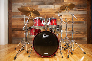 GRETSCH BROADKASTER 4 PIECE DRUM KIT, SATIN WINE RED, GUN METAL FITTINGS, CIRCA 2000-02 (PRE-LOVED)