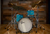 GRETSCH USA CUSTOM 50TH ANNIVERSARY 4 PIECE DRUM KIT, AQUA SATIN FLAME, SIGNED BY FRED GRETSCH (PRE-LOVED)