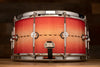 HENDRIX 14 X 7 ARCHETYPE STAVE SERIES CURLY MAPLE SNARE DRUM, RED BURST MIRROR GLOSS WITH INLAY