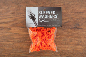 HENDRIX DRUMS ORANGE NYLON SLEEVED WASHERS FOR TENSION RODS, 100 PACK