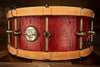 HHG 14 X 6 RECLAIMED MAPLE SNARE RED SATIN OIL SNARE DRUM WITH WOOD HOOPS