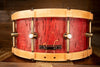 HHG 14 X 6 RECLAIMED MAPLE SNARE RED SATIN OIL SNARE DRUM WITH WOOD HOOPS
