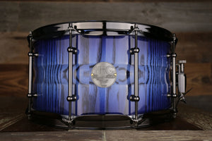 HHG 14 X 7 CONTOURED WHITE ASH STAVE SNARE DRUM, ELECTRIC TO DEEP NAVY BLUE BURST