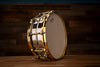 LUDWIG 14 X 5 LB400BBTWM CHROME ON BRASS SNARE DRUM, GOLD FITTINGS, DIECAST HOOPS