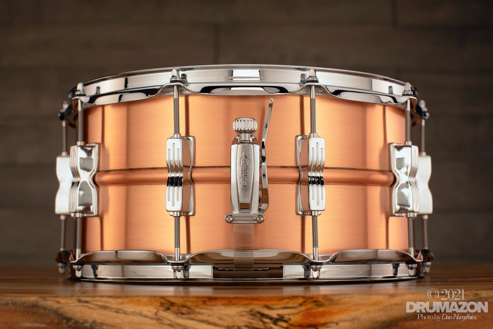 LUDWIG 14 X 6.5 LC654B ACROPHONIC COPPER SNARE DRUM BRUSHED