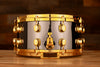 MAPEX BLACK PANTHER 14 X 6.5 NICKEL ON BRASS SNARE DRUM, GOLD PLATED FITTINGS, DIE CAST HOOPS (PRE-LOVED)