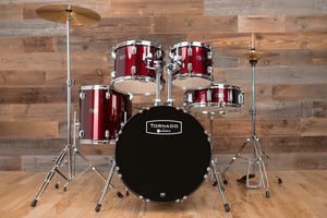 MAPEX TORNADO 3 FUSION 5 PIECE DRUM KIT, BURGUNDY RED WITH HARDWARE, CYMBALS AND STOOL
