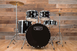 MAPEX TORNADO 3 ROCK / FUSION 5 PIECE DRUM KIT, BLACK WITH HARDWARE, CYMBALS AND STOOL