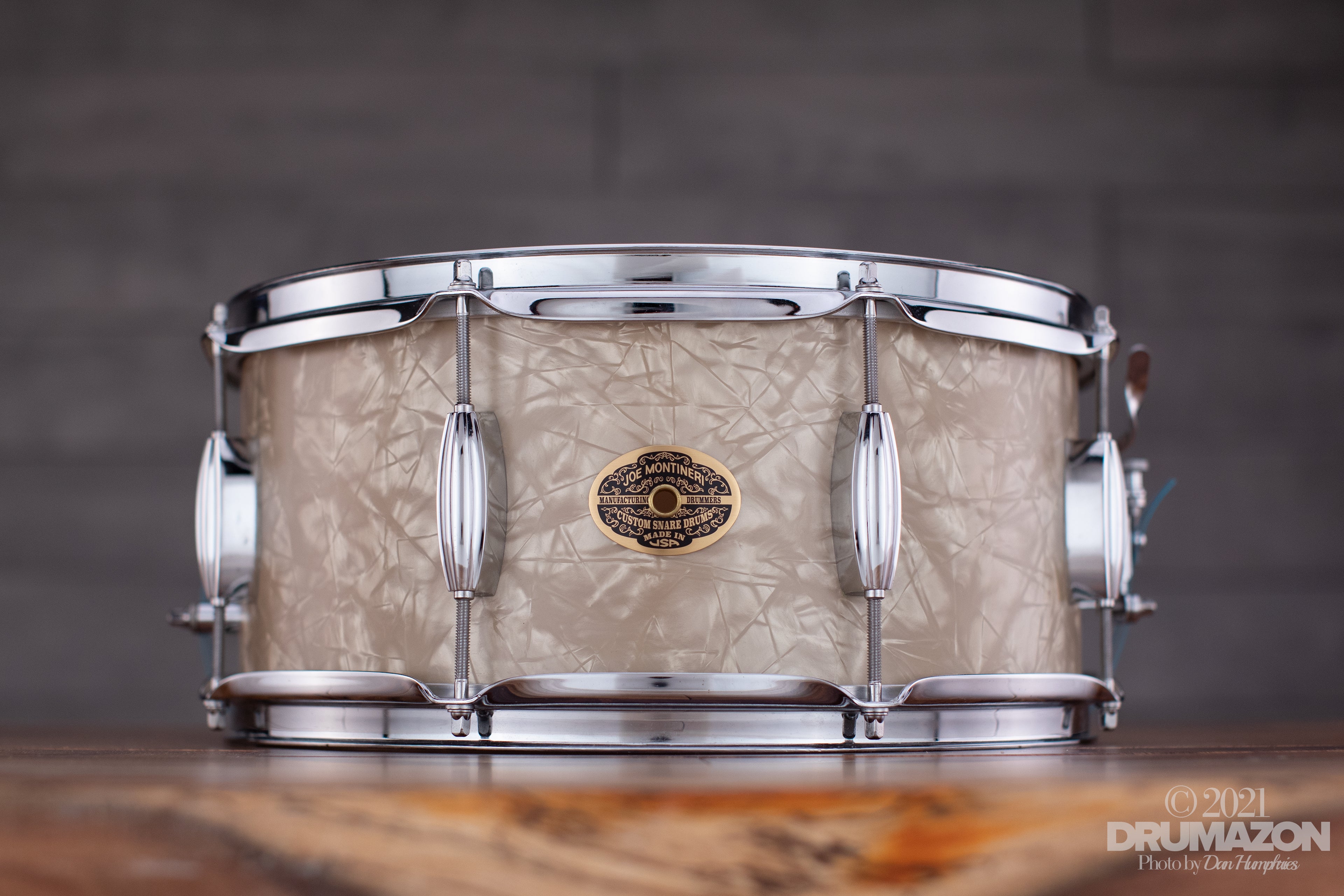 MONTINERI 14 X 6.5 CUSTOM MAPLE SNARE DRUM VERY VINTAGE WHITE DIAMOND Drumazon