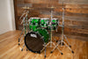 NATAL CAFÉ RACER 7 PIECE CUSTOM ORDER DRUM KIT, GREEN SPARKLE WITH BLACK SPARKLE DOUBLE SPLIT (PRE-LOVED)