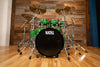 NATAL CAFÉ RACER 7 PIECE CUSTOM ORDER DRUM KIT, GREEN SPARKLE WITH BLACK SPARKLE DOUBLE SPLIT (PRE-LOVED)