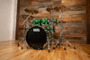 NATAL CAFÉ RACER 7 PIECE CUSTOM ORDER DRUM KIT, GREEN SPARKLE WITH BLACK SPARKLE DOUBLE SPLIT (PRE-LOVED)