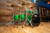 NATAL CAFÉ RACER 7 PIECE CUSTOM ORDER DRUM KIT, GREEN SPARKLE WITH BLACK SPARKLE DOUBLE SPLIT (PRE-LOVED)