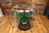 NATAL CAFÉ RACER 7 PIECE CUSTOM ORDER DRUM KIT, GREEN SPARKLE WITH BLACK SPARKLE DOUBLE SPLIT (PRE-LOVED)